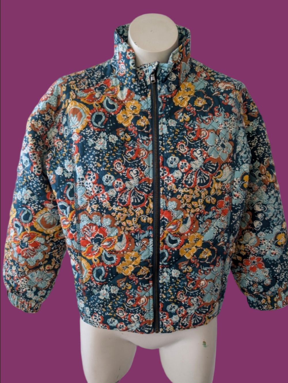 Jacket Zip Side Pockets Elastic Cuffs Aqua Quilted PM